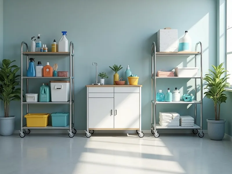 Stocked janitorial supply cart for Visalia facilities